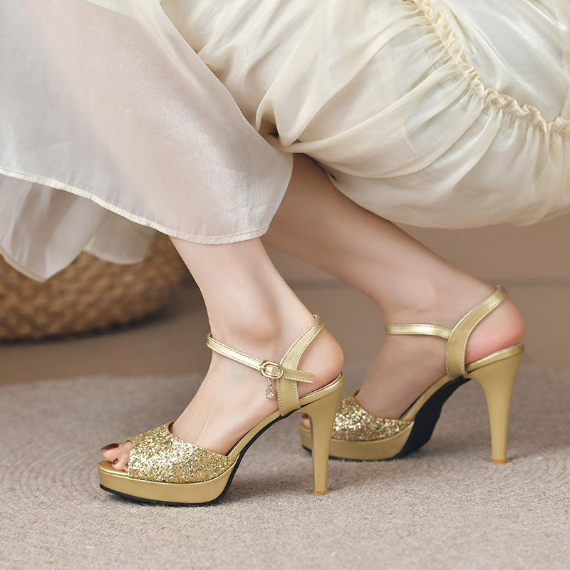 Damen Elegante High Heels mit glitzerndem Obermaterial