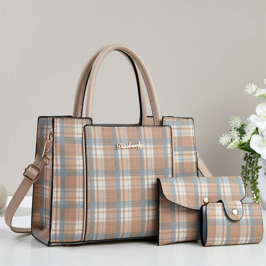 Damen elegante Handtasche mit kariertem Design und praktischem Mini-Portemonnaie Nord Taschen