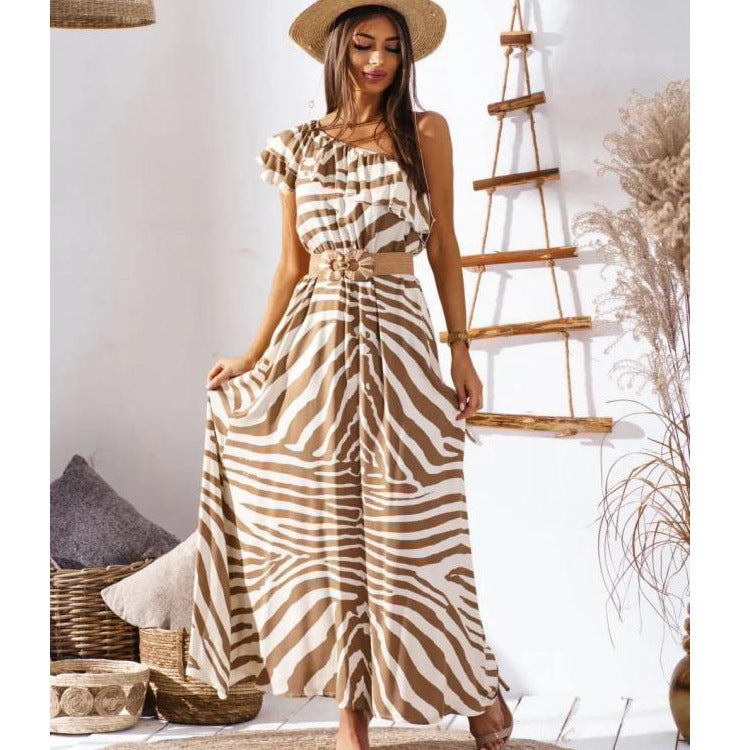 Damen Maxikleid mit asymmetrischem Träger und raffinierter Rüsche