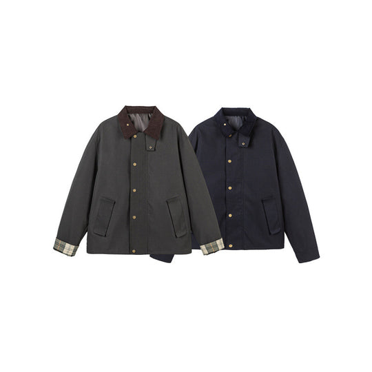 Herren Kurze Boxy-Workerjacke aus robustem Canvas mit Cordkragen und verdeckter Druckknopfleiste Nord Taschen
