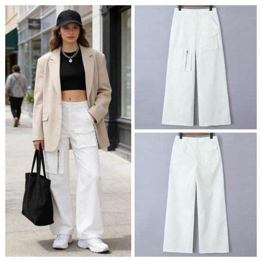 Damen Weite Cargo-Hose mit hoher Taille und Utility-Taschen Nord Taschen
