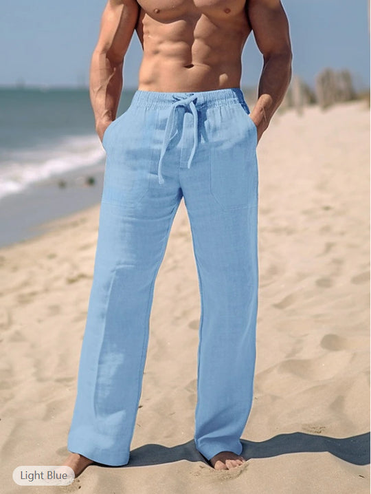 Herren gerade geschnittene Leinen-Loungehose mit Kordelzug, tiefen Eingrifftaschen und atmungsaktiver Struktur Nord Taschen