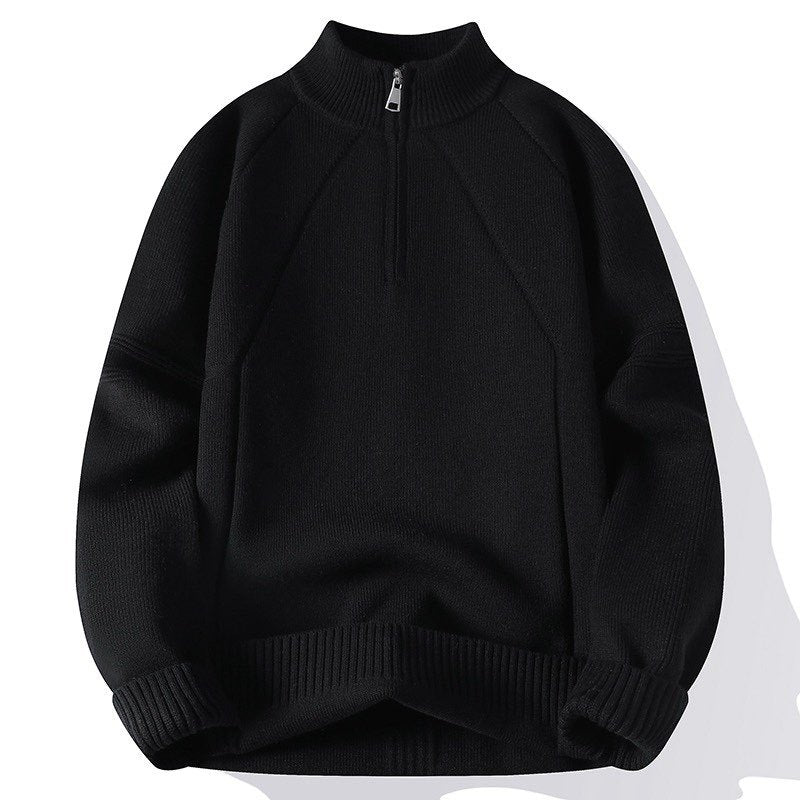 Unisex Oversize-Halbzip-Strickpullover mit Stehkragen und gerippten Bündchen Nord Taschen