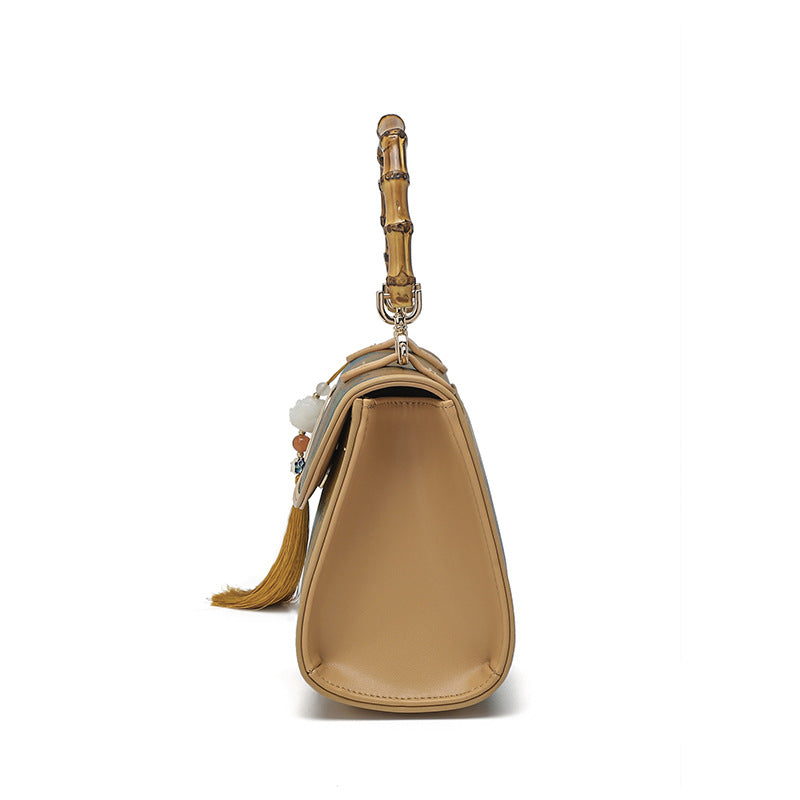 Damen elegante Handtasche mit Bambusgriff und kunstvollem Landschaftsmotiv Nord Taschen