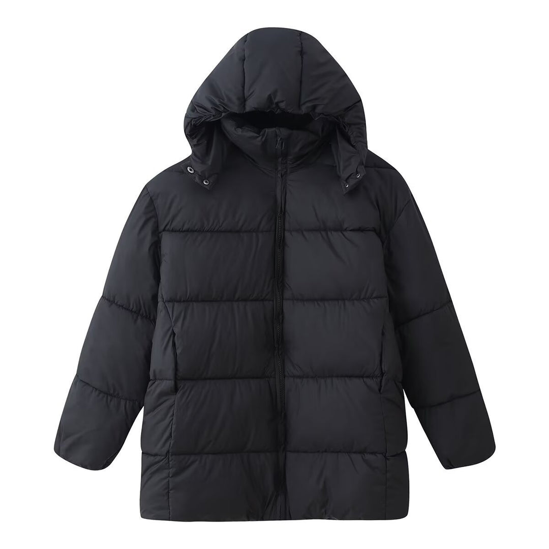 Damen Oversize-Steppmantel mit Kapuze und wattierter Thermofüllung Nord Taschen