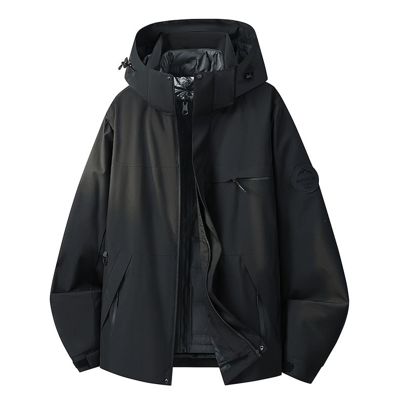 Herren Wasserdichte Outdoor-Softshelljacke mit Kapuze, hohem Stehkragen & Reißverschlusstaschen Nord Taschen