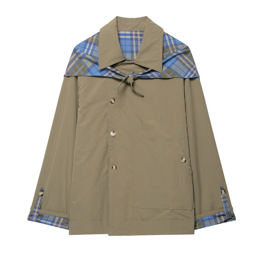 Damen 100+ kurzer Cape‑Trench mit karierter Innenverarbeitung und Knotenverschluss Nord Taschen