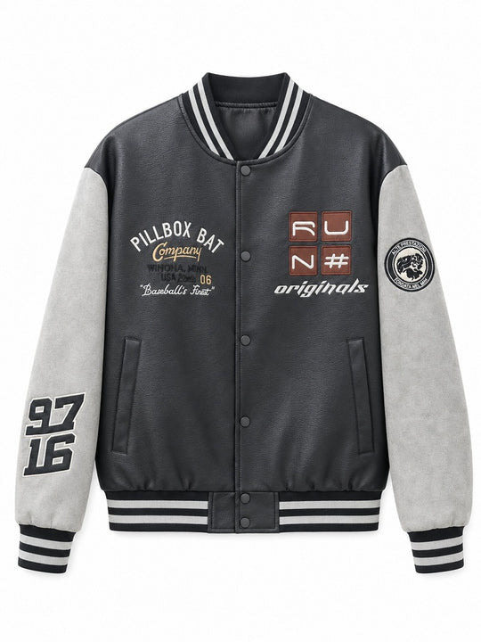 Herren Varsity-Bomberjacke im Retro-College-Stil mit Kunstlederkörper und Kontrastärmeln Nord Taschen