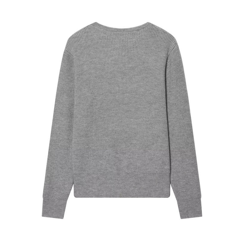 Damen zweilagiger Feinstrick-Cardigan mit integriertem Untertop und Herzknöpfen Nord Taschen