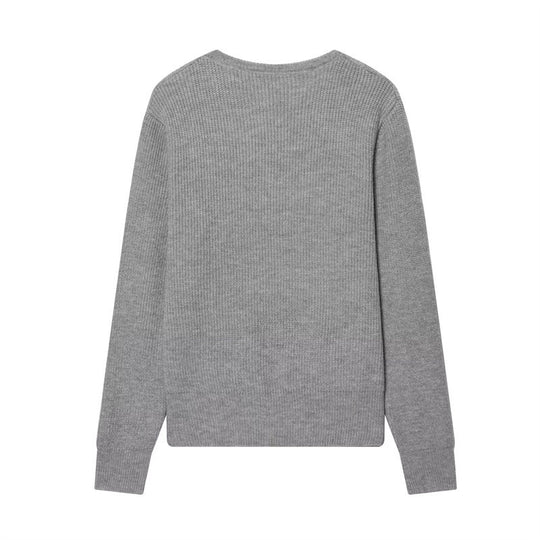 Damen zweilagiger Feinstrick-Cardigan mit integriertem Untertop und Herzknöpfen Nord Taschen