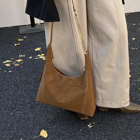 Damen schicke Hobo-Tasche aus weichem Wildleder mit dekorativen Nähten Nord Taschen