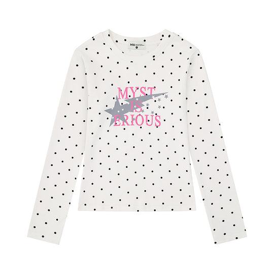 Damen Langarmshirt mit V-Ausschnitt, Polka-Dots und Statement-Print aus Baumwolljersey Nord Taschen