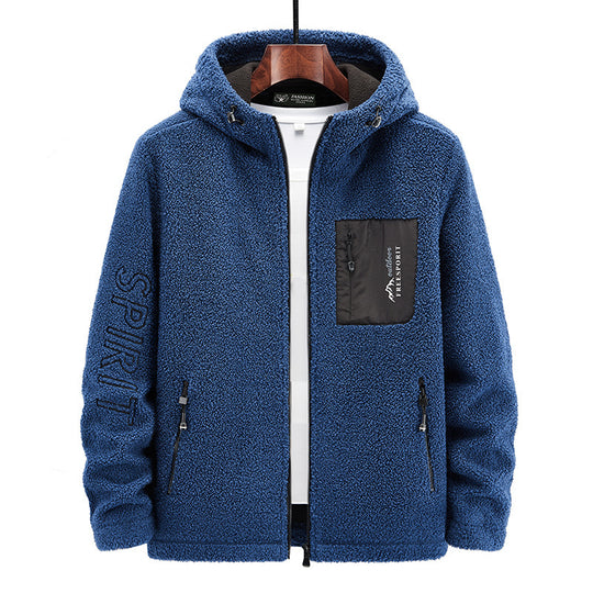 Herren Teddyfleece Kapuzenjacke mit Nylon-Brusttasche und Zwei‑Wege‑Reißverschluss Nord Taschen