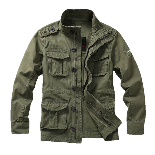 Herren Militärische Feldjacke aus Baumwoll-Mix mit Stehkragen und Multifunktionstaschen Nord Taschen