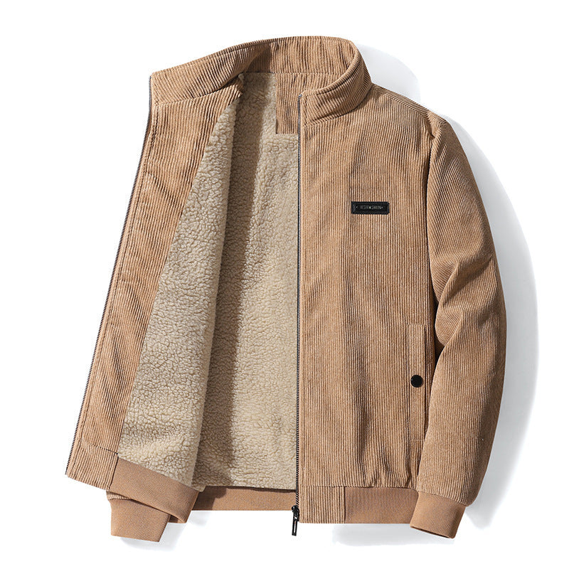 Herren  gefütterte Cord-Blousonjacke mit Teddyfleece-Innenfutter, Stehkragen und elastischen Bündchen Nord Taschen