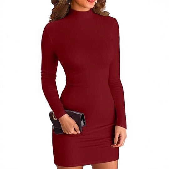 Damen Elegantes Langarmkleid mit hohem Kragen Nord Taschen