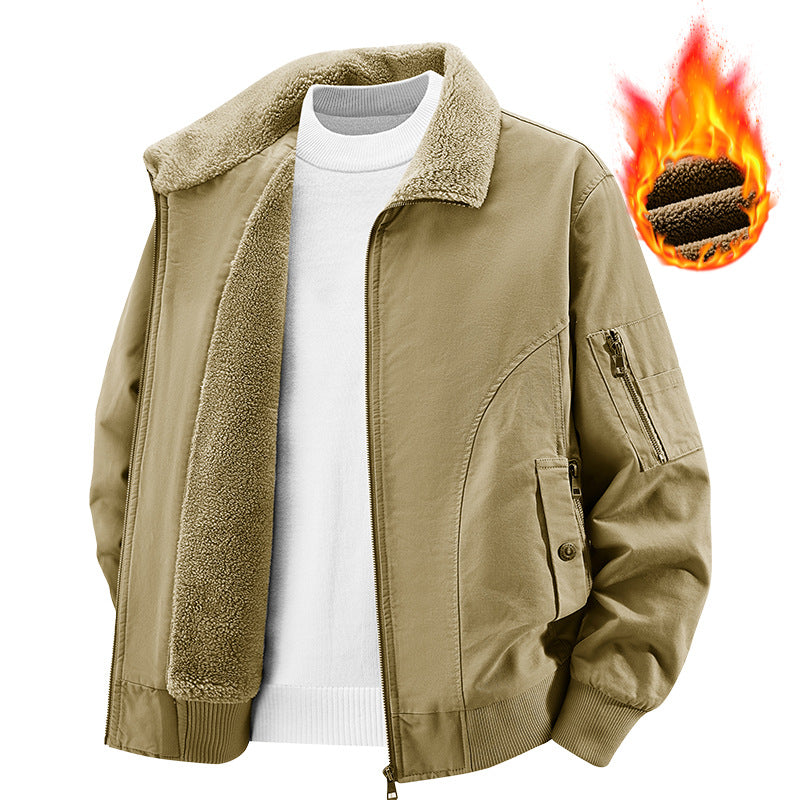 Herren Thermo-Bomberjacke im Vintage-Stil mit Teddyplüsch-Futter und Mehrfach-Taschen Nord Taschen