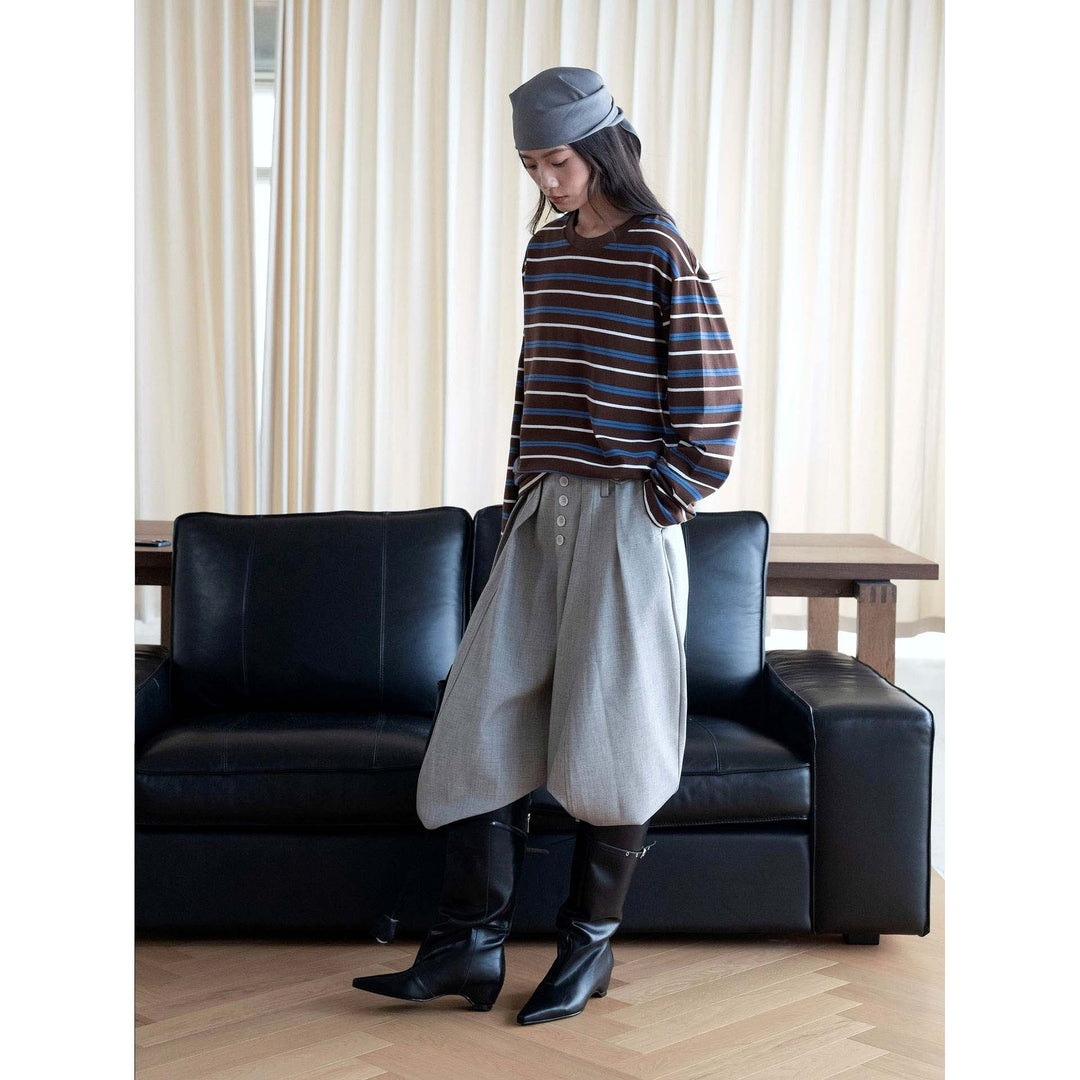 Damen Oversize-Langarmshirt mit Streifenmuster Nord Taschen