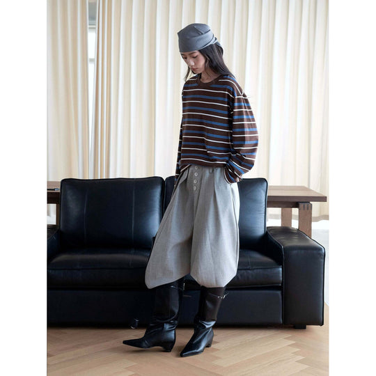 Damen Oversize-Langarmshirt mit Streifenmuster Nord Taschen
