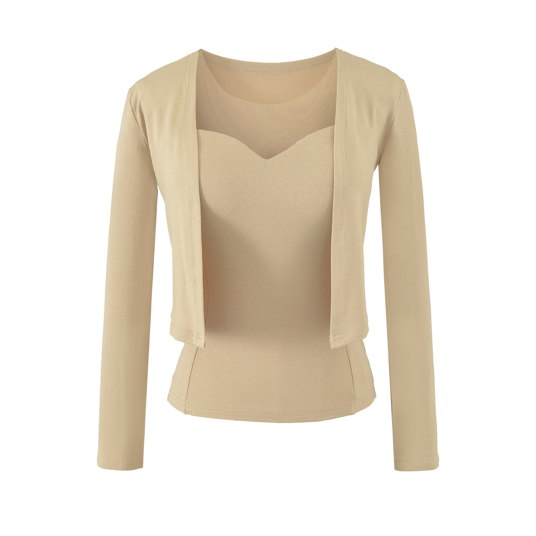 Damen Zweiteiliges Feinstrick-Top-Set mit Mesh-Einsatz und offenem Cardigan Nord Taschen