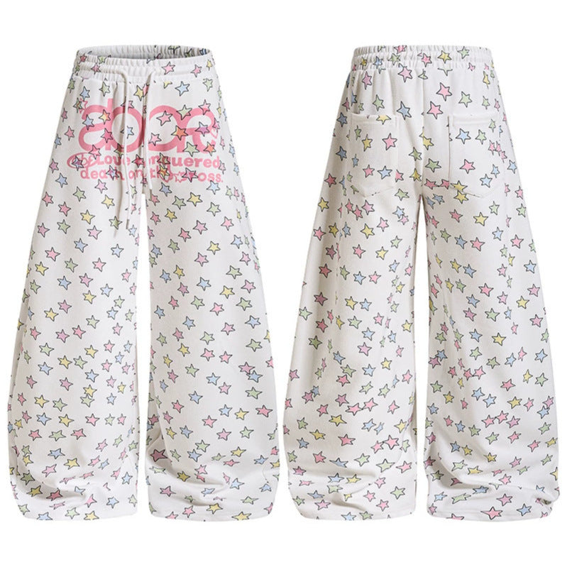 Damen Weite Lounge-Palazzohose mit hohem Elastikbund, Kordelzug und Sternchen-Allover Nord Taschen