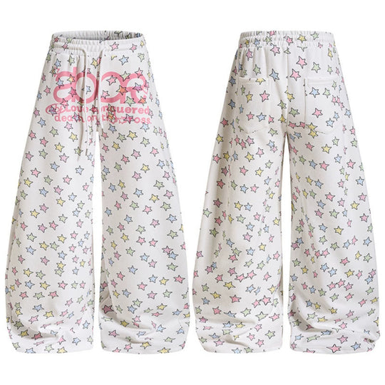 Damen Weite Lounge-Palazzohose mit hohem Elastikbund, Kordelzug und Sternchen-Allover Nord Taschen