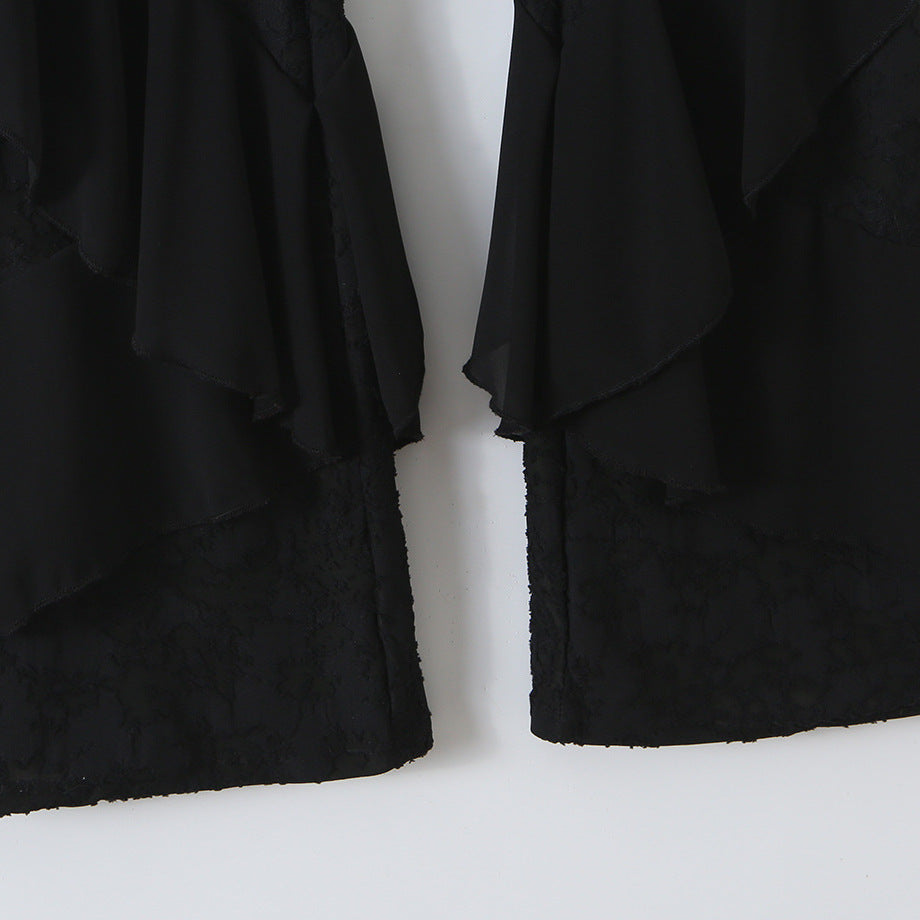 Damen Rüschenhose mit Spitze, ausgestelltem Schlag und mehrlagigen Chiffon-Volants Nord Taschen