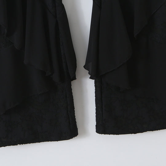 Damen Rüschenhose mit Spitze, ausgestelltem Schlag und mehrlagigen Chiffon-Volants Nord Taschen