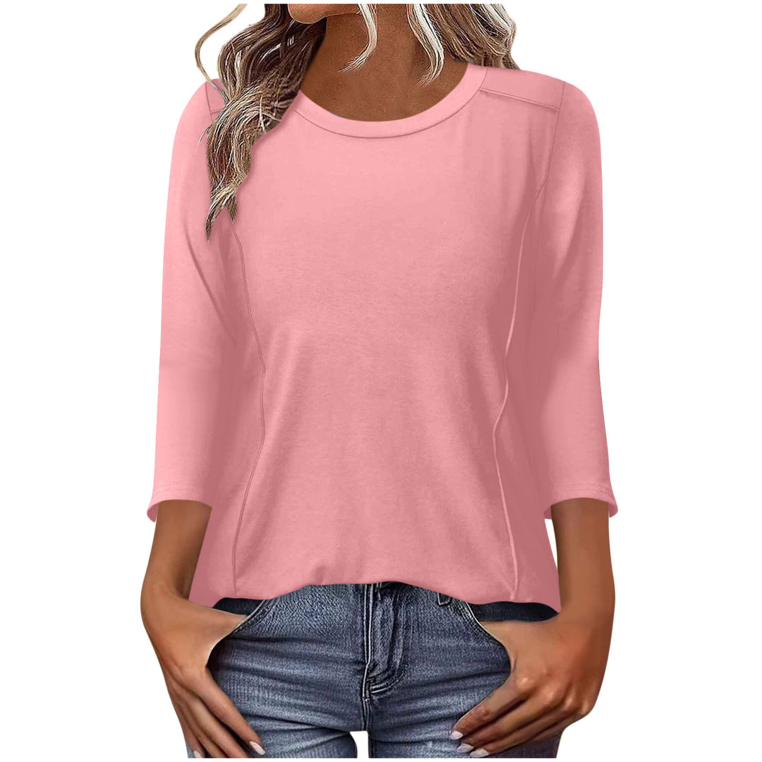 Damen nan lässiges Rundhals Shirt mit mittellangen Ärmeln und sichtbaren Nahtakzenten Nord Taschen