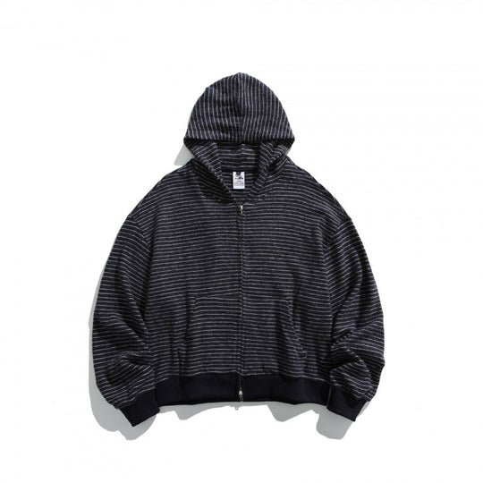 Unisex Boxy Kapuzen-Sweatjacke mit durchgehendem Reißverschluss, Streifenstruktur und geripptem Saum Nord Taschen