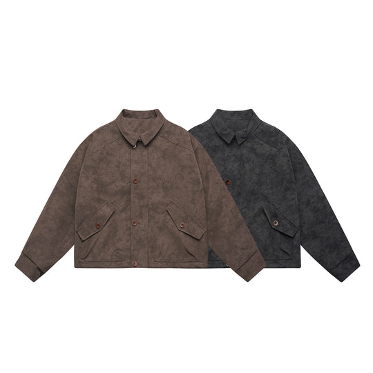 Herren Kurz geschnittener Suede‑Optik Blouson mit aufgesetzten Klappentaschen und Hemdkragen Nord Taschen
