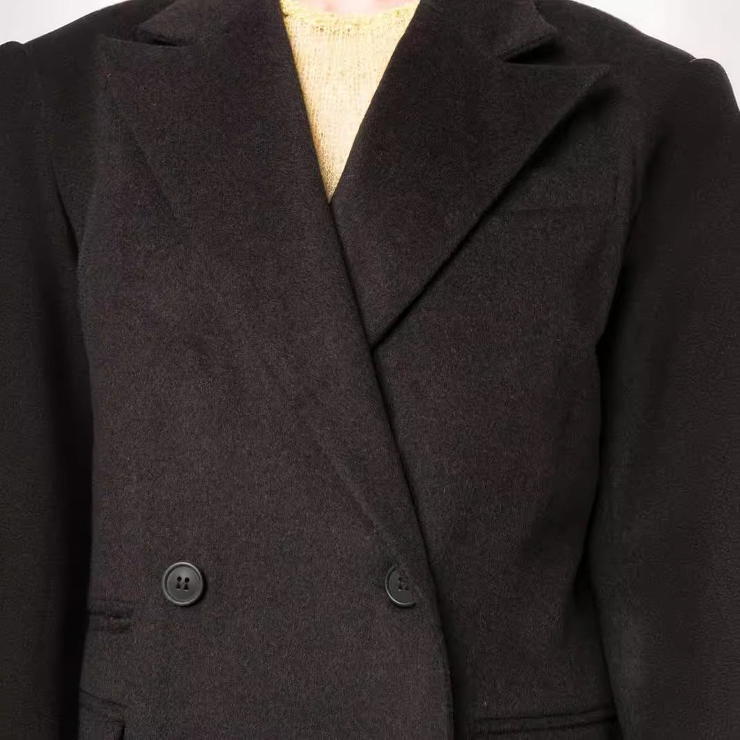 Damen Maxilanger Doppelreihiger Wollmix-Longcoat mit strukturierten Schultern und Pattentaschen Nord Taschen