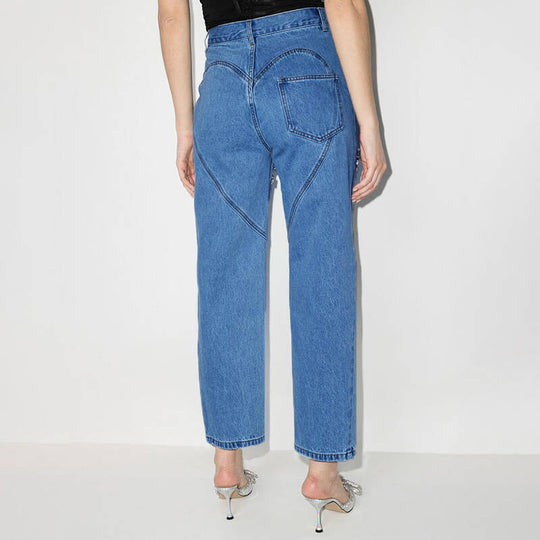 Damen Jeans mit dekorativen Cut-Outs und Strassverzierungen