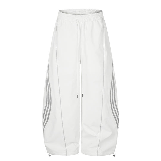 Damen Weite Tech-Material Palazzohose mit Tunnelzugbund, reflektierenden Seitenstreifen und verstellbarem Kordel-Saum Nord Taschen