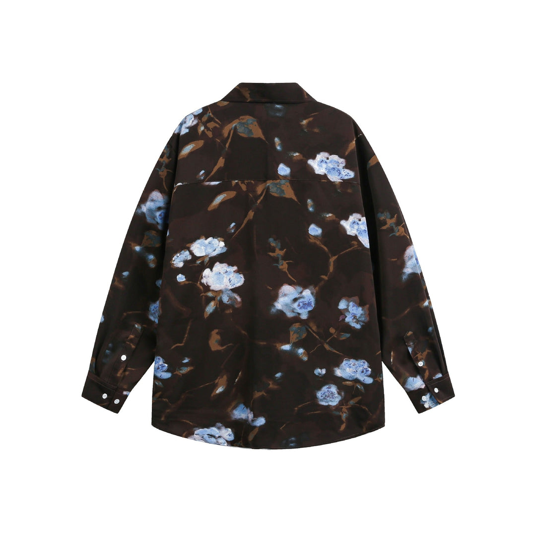 Damen Oversize-Hemdbluse mit floraler Aquarell-Print und Brusttasche Nord Taschen