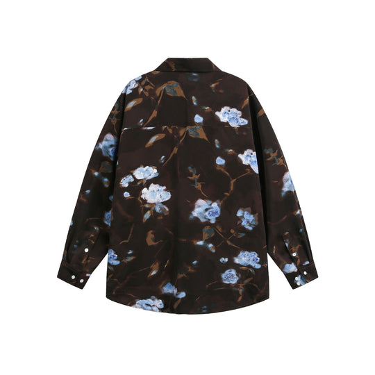 Damen Oversize-Hemdbluse mit floraler Aquarell-Print und Brusttasche Nord Taschen