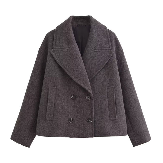Damen Kurz geschnittener Wollmix-Peacoat mit weitem Revers und Eingrifftaschen Nord Taschen