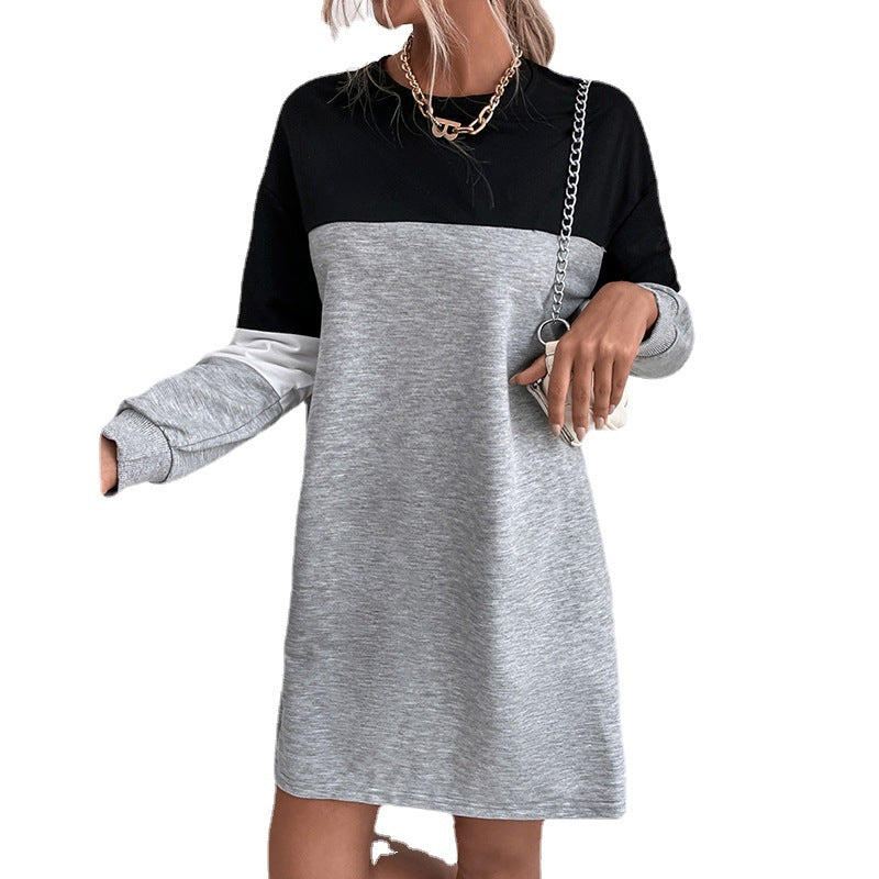 Damen Kurz geschnittenes Colorblock-Sweatshirtkleid aus Baumwollmix mit Rundhalsausschnitt Nord Taschen