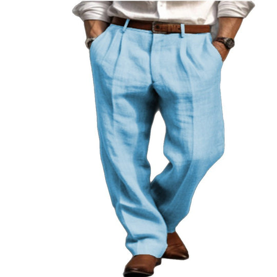Herren Leinenhose mit weitem Schnitt und Bundfalten Nord Taschen