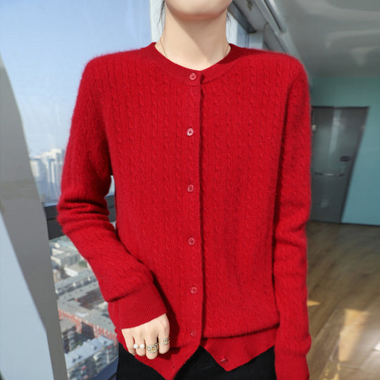Damen Kurzgeschnitteter Feinstrick-Cardigan mit dezenter Struktur und Rundhalsausschnitt Nord Taschen
