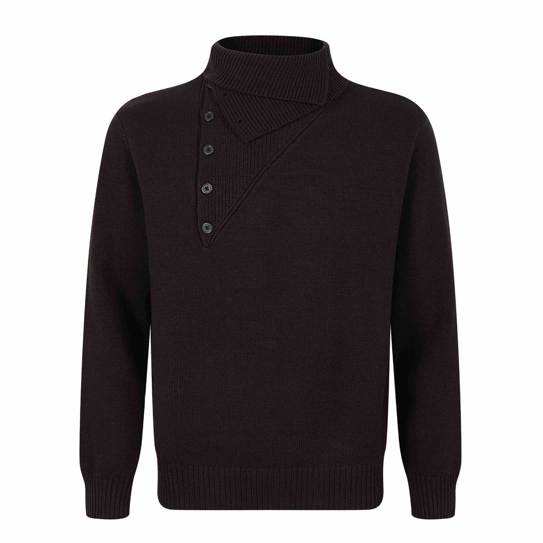 Herren Strickpullover mit asymmetrischer Knopfleiste und hohem Stehkragen Nord Taschen