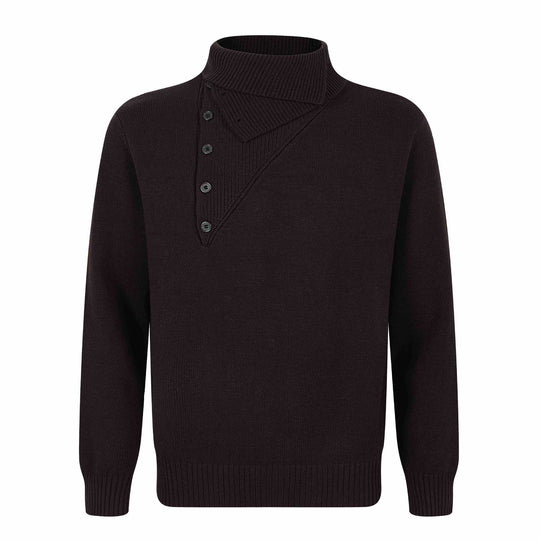 Herren Strickpullover mit asymmetrischer Knopfleiste und hohem Stehkragen Nord Taschen