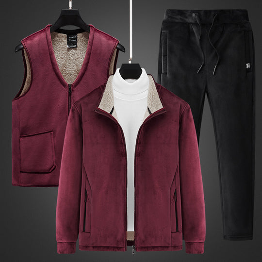 Herren wärmendes Fleece-Dreiteiliges Set mit Reißverschlussjacke, Teddyweste und Jogginghose Nord Taschen