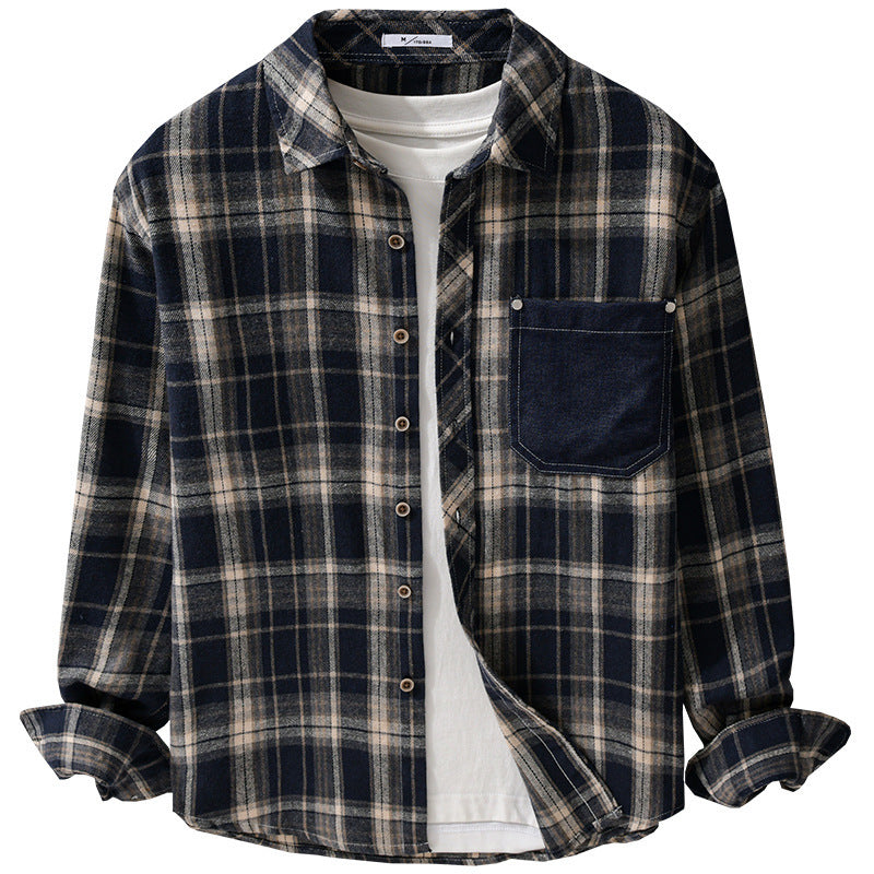 Herren kariertes Flanell-Overshirt im Relaxed-Fit mit kontrastierter Brusttasche Nord Taschen