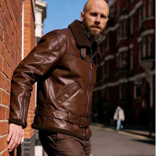 Herren Kunstleder-Fliegerjacke mit Teddyfutter, Reißverschlüssen und Stehkragen Nord Taschen