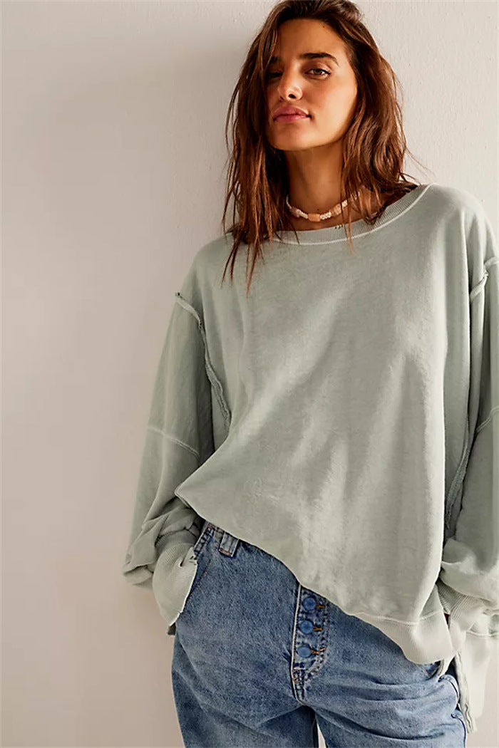 Damen oversized Sweatshirt mit Ballonärmeln, offenen Saumnähten und seitlichen Schlitzen Vittorelli