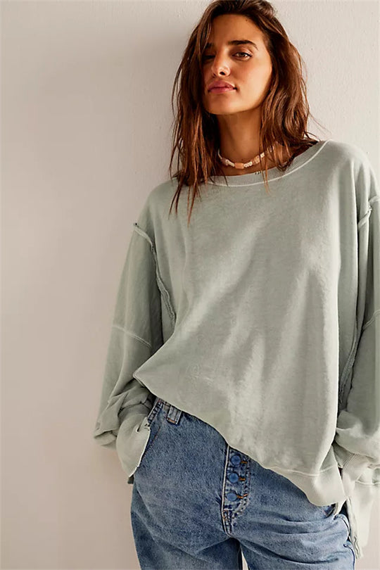 Damen oversized Sweatshirt mit Ballonärmeln, offenen Saumnähten und seitlichen Schlitzen Vittorelli