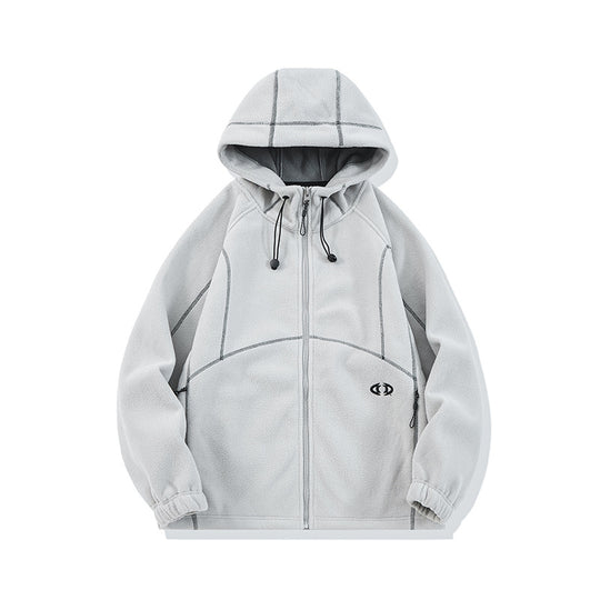 Unisex Oversize Fleece-Kapuzenjacke mit Kontrastnähten und Reißverschlusstaschen Nord Taschen