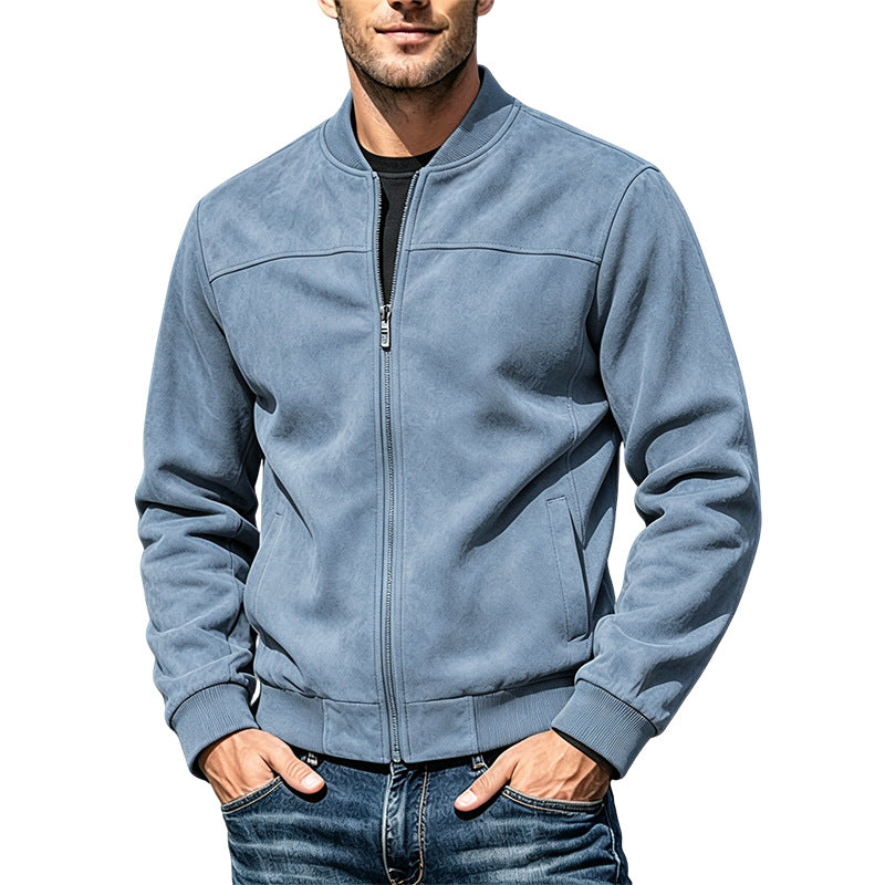 Herren Veloursleder-Optik Bomberjacke mit Reißverschluss und Rippbündchen Nord Taschen