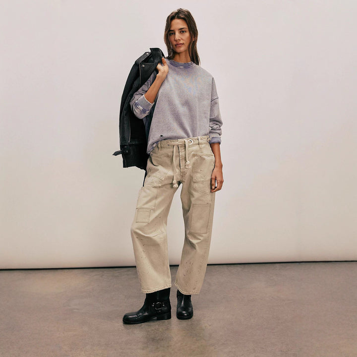 Damen hochgeschnittene Jeans im weiten Schnitt mit aufgesetzten Taschen und Kordelzug Nord Taschen
